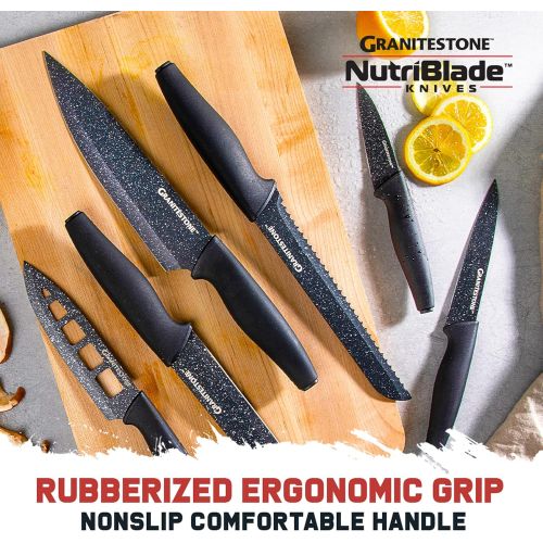  Nutriblade 6 PC Knife Set by Granitestone, Professional Kitchen Chef’s Knives with Ultra Sharp Stainless Steel Blades and Nonstick Granite Coating, Easy-Grip Handle, Rust-proof, Di