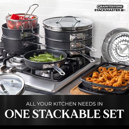  Granitestone Original Stackmaster 15 Piece Nonstick Cookware Set, Scratch Resistant Kitchenware, Pots and Pans, Induction-compatible, Dishwasher and Oven Safe, PFOA-Free As Seen On