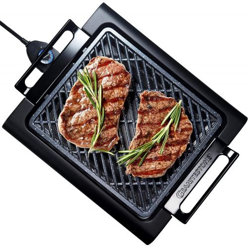  [아마존베스트]GRANITESTONE 2584 Indoor Electric Smoke-Less Grill with Cool-touch handles and adjustable Temperature Dial, Nonstick, PFOA-Free, Black 16 x 14 As Seen On TV