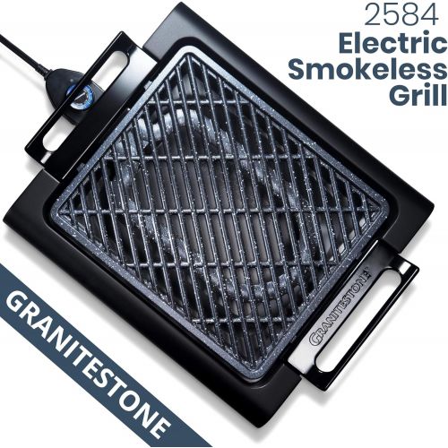  [아마존베스트]GRANITESTONE 2584 Indoor Electric Smoke-Less Grill with Cool-touch handles and adjustable Temperature Dial, Nonstick, PFOA-Free, Black 16 x 14 As Seen On TV