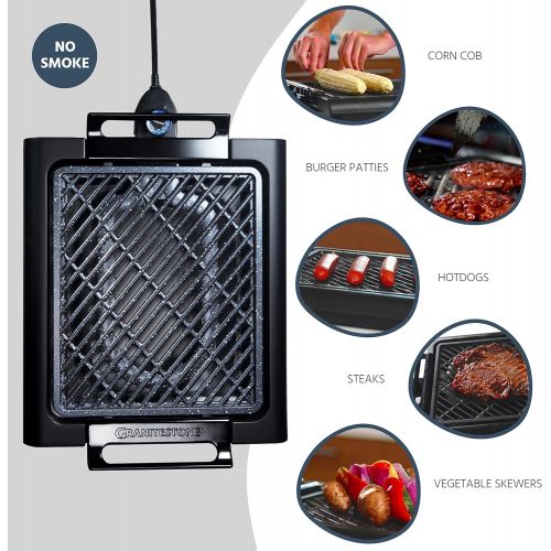  [아마존베스트]GRANITESTONE 2584 Indoor Electric Smoke-Less Grill with Cool-touch handles and adjustable Temperature Dial, Nonstick, PFOA-Free, Black 16 x 14 As Seen On TV