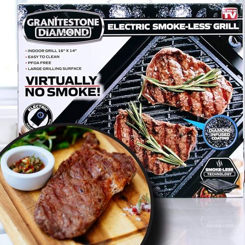  [아마존베스트]GRANITESTONE 2584 Indoor Electric Smoke-Less Grill with Cool-touch handles and adjustable Temperature Dial, Nonstick, PFOA-Free, Black 16 x 14 As Seen On TV