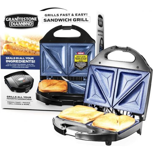  [아마존베스트]Granitestone Sandwich Maker, Toaster & Electric Panini Grill with Ultra Nonstick Mineral Surface - Makes 2 Sandwiches in Minutes with Virtually No Clean Up, with Easy Cut Edges and