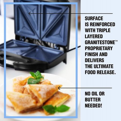  [아마존베스트]Granitestone Sandwich Maker, Toaster & Electric Panini Grill with Ultra Nonstick Mineral Surface - Makes 2 Sandwiches in Minutes with Virtually No Clean Up, with Easy Cut Edges and