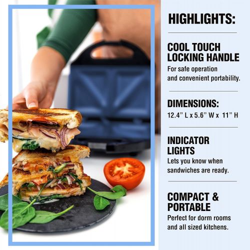  [아마존베스트]Granitestone Sandwich Maker, Toaster & Electric Panini Grill with Ultra Nonstick Mineral Surface - Makes 2 Sandwiches in Minutes with Virtually No Clean Up, with Easy Cut Edges and