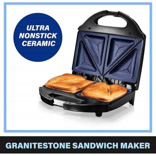  [아마존베스트]Granitestone Sandwich Maker, Toaster & Electric Panini Grill with Ultra Nonstick Mineral Surface - Makes 2 Sandwiches in Minutes with Virtually No Clean Up, with Easy Cut Edges and