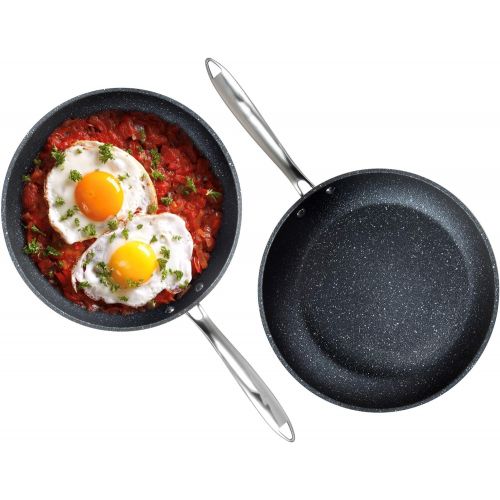  Granite Stone Professional Frying Pan Set, Hard Anodized Ultra Nonstick 10” & 11.5” Pro Chef’s Skillet Set, Durable Granite Surface Coated 3x and Infused with Minerals & Diamonds,