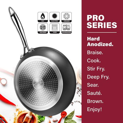  Granitestone Pro Hard Anodized Set Skillet 8”, 10” & 12” Cookware, 100% PFOA Free, Oven, Dishwasher & Metal Utensil Safe, Ultra Nonstick Frying Pans, 3 Piece, Black (Stainless Hand