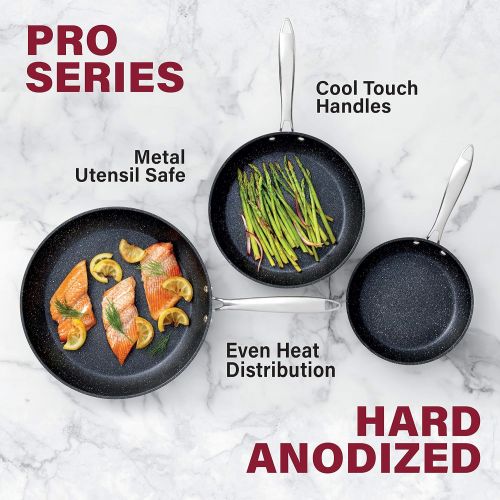  Granitestone Pro Hard Anodized Set Skillet 8”, 10” & 12” Cookware, 100% PFOA Free, Oven, Dishwasher & Metal Utensil Safe, Ultra Nonstick Frying Pans, 3 Piece, Black (Stainless Hand