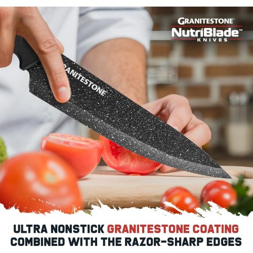  Nutriblade 6 PC Knife Set by Granitestone, Professional Kitchen Chef’s Knives with Ultra Sharp Stainless Steel Blades and Nonstick Granite Coating, Easy-Grip Handle, Rust-proof, Di