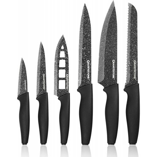  Nutriblade 6 PC Knife Set by Granitestone, Professional Kitchen Chef’s Knives with Ultra Sharp Stainless Steel Blades and Nonstick Granite Coating, Easy-Grip Handle, Rust-proof, Di