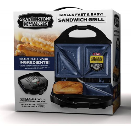  [아마존베스트]Granitestone Sandwich Maker, Toaster & Electric Panini Grill with Ultra Nonstick Mineral Surface - Makes 2 Sandwiches in Minutes with Virtually No Clean Up, with Easy Cut Edges and