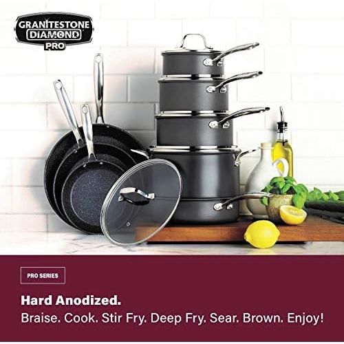  [아마존베스트]Granitestone PRO  Hard Anodized Pots and Pans 13 Piece Premium Chef’s Cookware Set with Ultimate Nonstick Diamond & Mineral Coating, Oven & Dishwasher Safe, Large, Black
