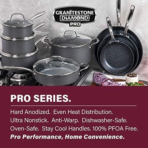  [아마존베스트]Granitestone PRO  Hard Anodized Pots and Pans 13 Piece Premium Chef’s Cookware Set with Ultimate Nonstick Diamond & Mineral Coating, Oven & Dishwasher Safe, Large, Black
