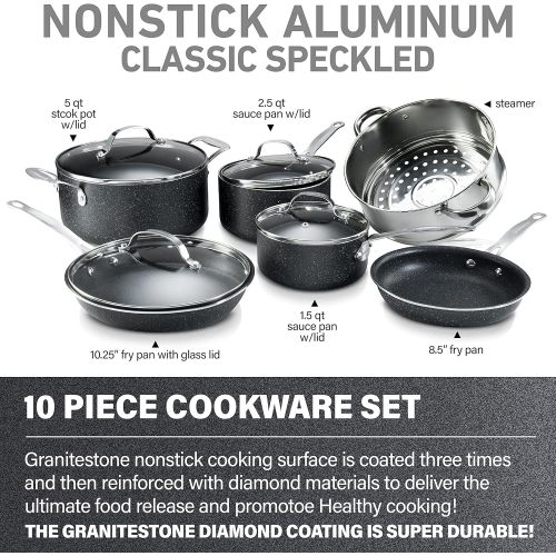  [아마존베스트]GRANITESTONE 10 Piece Nonstick Cookware Set, Scratch-Resistant, Granite-Coated, Dishwasher and Oven-Safe, PFOA-Free As Seen On TV