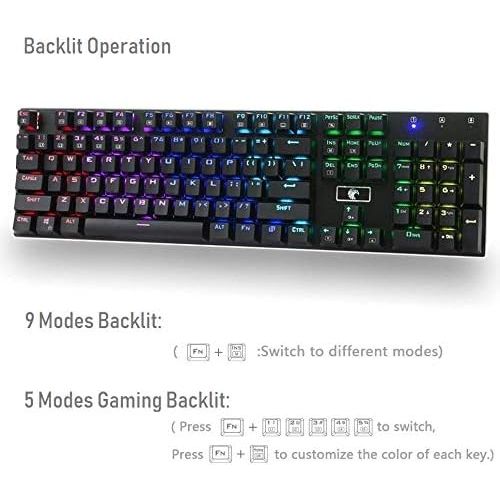  Granvela MechanicalEagle Z-88 104 Keys Mechanical Gaming Keyboard with 9-Mode RGB Backlit and Blue Switches,DIY-Replaceable Switches - Black