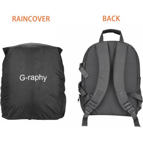  G-raphy Camera Bag Camera Backpack with Rain Cover / Tripod Belt for DSLR SLR Cameras( Nikon,Canon,Sony,Fuji,Panasonic etc), Lenses, Tripod and Accessories (Khaki, Large)
