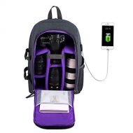 G-raphy Camera Backpack Photography Backpack 17x 11x 8 with Tripod Holder for Canon, Nikon,Sony, Panasonic etc (Purple with USB)