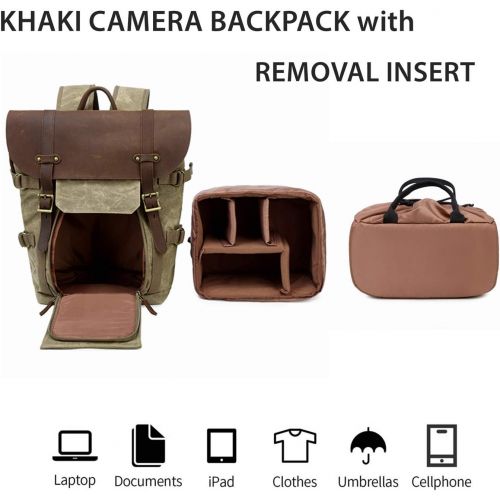  G-raphy Camera Backpack Waterproof DSLR SLR Backpack with Removal Insert Case for Outdoor Travel Hiking etc (Khaki)