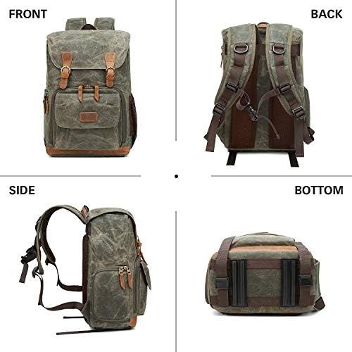  G-raphy Camera Backpack Canvas SLR DSLR Camera Bag Backpack Large Capacity Waterproof Anti-Shock Backpack Hiking for Canon Nikon Fuji and Other Cameras Laptop Ipad, Khaiki