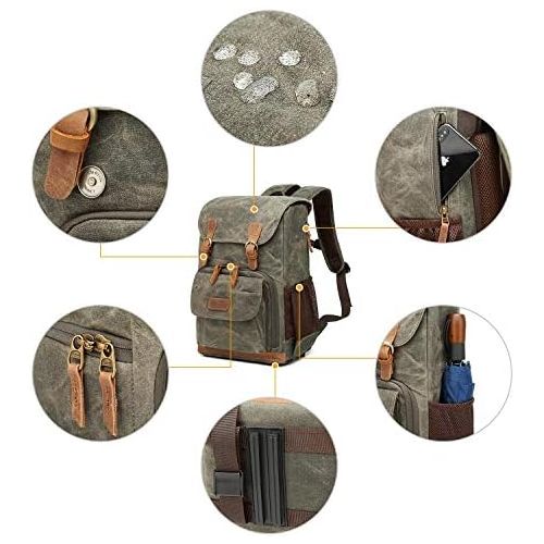  G-raphy Camera Backpack Canvas SLR DSLR Camera Bag Backpack Large Capacity Waterproof Anti-Shock Backpack Hiking for Canon Nikon Fuji and Other Cameras Laptop Ipad, Khaiki