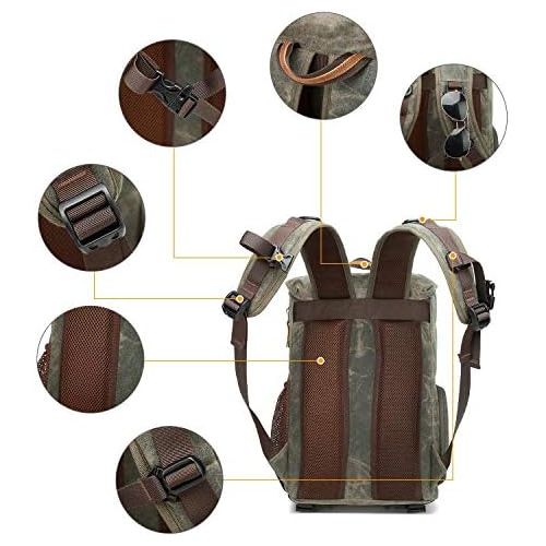  G-raphy Camera Backpack Canvas SLR DSLR Camera Bag Backpack Large Capacity Waterproof Anti-Shock Backpack Hiking for Canon Nikon Fuji and Other Cameras Laptop Ipad, Khaiki