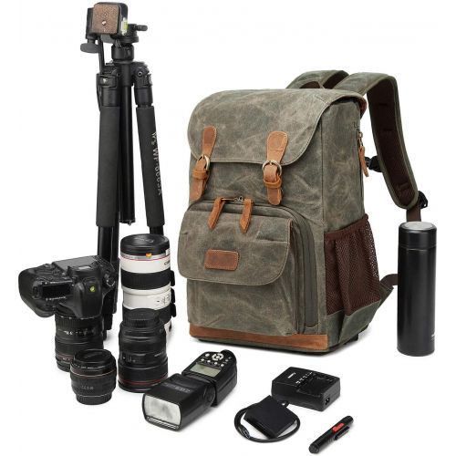  G-raphy Camera Backpack Canvas SLR DSLR Camera Bag Backpack Large Capacity Waterproof Anti-Shock Backpack Hiking for Canon Nikon Fuji and Other Cameras Laptop Ipad, Khaiki