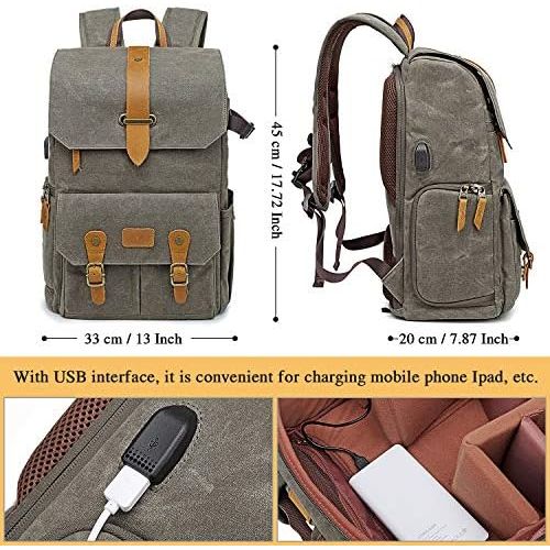  Camera Backpack Retro Style Photography Bag by G-raphy for DSLR Cameras,15.6 laptop, Tripods (Army Green)