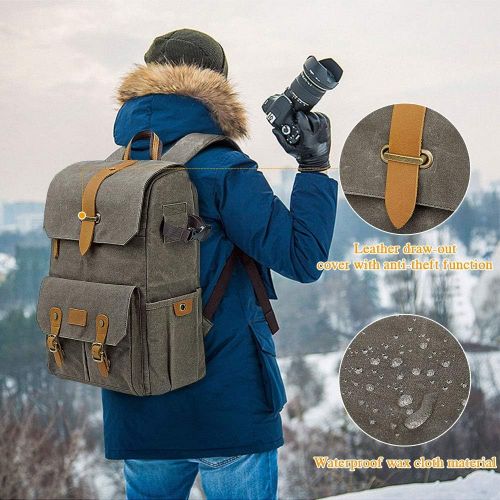  Camera Backpack Retro Style Photography Bag by G-raphy for DSLR Cameras,15.6 laptop, Tripods (Army Green)