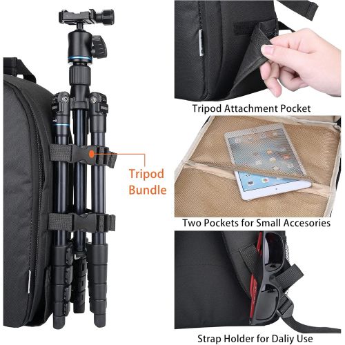  G-raphy Camera Bag Camera Backpack with Rain Cover / Tripod Belt for DSLR SLR Cameras( Nikon,Canon,Sony,Fuji,Panasonic etc), Lenses, Tripod and Accessories (Khaki, Large)