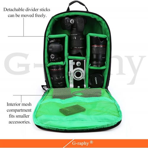  G-raphy Camera Bag Camera Backpack with Rain Cover for DSLR SLR Cameras ( Nikon,Canon,Sony,Fuji,Panasonic etc), Lenses, Tripod and Accessories (Green, Large)