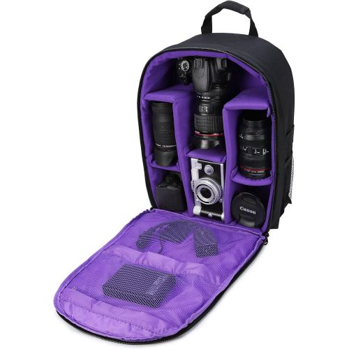  G-raphy Camera Bag Camera Backpack Waterproof 16 X 13 X 5 with Rain Cover for DSLR Cameras , Lens, Tripod and Accessories (Purple, Large)