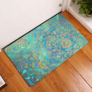 Grapy Beautiful Bohemian Flower Print Washable Thin Non-Slip Doormat Bathroom Mat Indoor Entrance Floor Rug Puppy Dog Mat Flannel Door Mat for Bedroom Kitchen Home Decoration Turqu