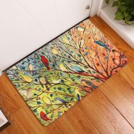 Grapy Oil Painting Colorful Tree Bird Print Washable Thin Non-Slip Doormat Bathroom Mat Indoor Entrance Floor Rug Puppy Dog Mat Flannel Door Mat for Bedroom Kitchen Yellow Red 15.7