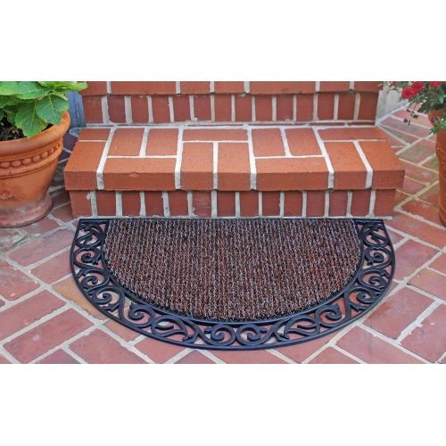  Grassworx GrassWorx Clean Machine Wrought Iron Half Moon Plant Life Doormat, 24 x 36, Coffee Bean (10374072)