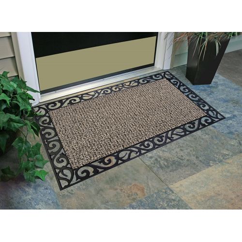  Grassworx GrassWorx Clean Machine Wrought Iron Stems and Leaves Doormat, 24 x 36, Earth Taupe (10374069)