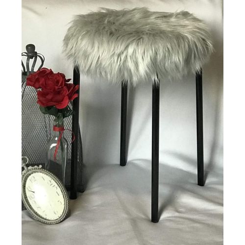  Gray Faux Fur Vanity Stool