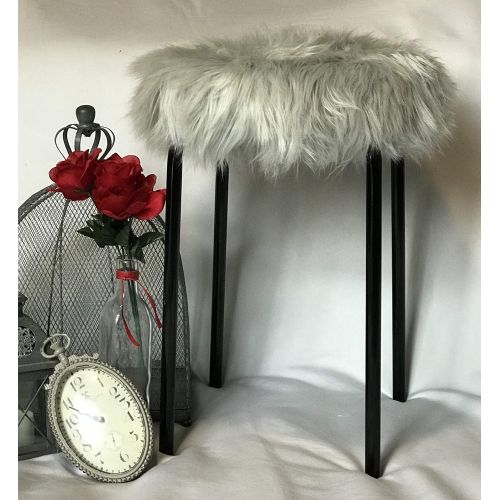  Gray Faux Fur Vanity Stool