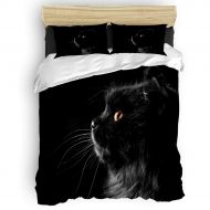 GreaBen 4 Pieces Duvet Cover Set Comfort Bed Sheet Set for Girls Boys,Black 3D Cat Face Animal Pattern Bedding Sets for Women Men,Include 1 Duvet Cover + 1 Bed Sheets + 2 Pillow Ca