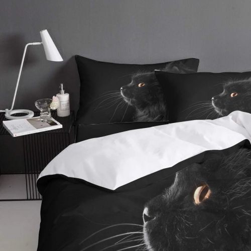  GreaBen 4 Pieces Duvet Cover Set Comfort Bed Sheet Set for Girls Boys,Black 3D Cat Face Animal Pattern Bedding Sets for Women Men,Include 1 Duvet Cover + 1 Bed Sheets + 2 Pillow Ca