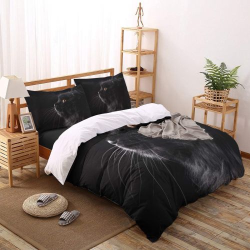  GreaBen 4 Pieces Duvet Cover Set Comfort Bed Sheet Set for Girls Boys,Black 3D Cat Face Animal Pattern Bedding Sets for Women Men,Include 1 Duvet Cover + 1 Bed Sheets + 2 Pillow Ca