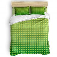 GreaBen 4 Pieces Duvet Cover Set Comfort Bed Sheet Set for Girls Boys,Green Lattice Geometric Pattern Bedding Sets for Women Men,Include 1 Duvet Cover + 1 Bed Sheets + 2 Pillow Cas