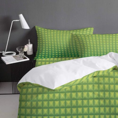  GreaBen 4 Pieces Duvet Cover Set Comfort Bed Sheet Set for Girls Boys,Green Lattice Geometric Pattern Bedding Sets for Women Men,Include 1 Duvet Cover + 1 Bed Sheets + 2 Pillow Cas