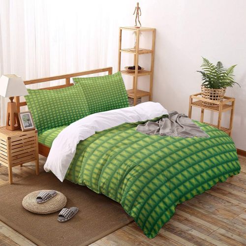  GreaBen 4 Pieces Duvet Cover Set Comfort Bed Sheet Set for Girls Boys,Green Lattice Geometric Pattern Bedding Sets for Women Men,Include 1 Duvet Cover + 1 Bed Sheets + 2 Pillow Cas