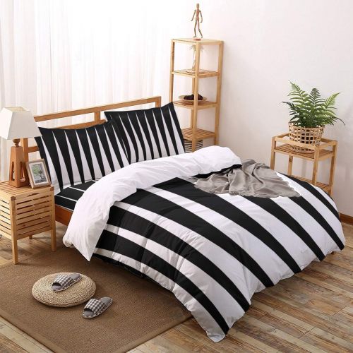  GreaBen 4 Pieces Duvet Cover Set Comfort Bed Sheet Set for Girls Boys,Simple Triangle Prints Black and White Bedding Sets for Women Men,Include 1 Duvet Cover + 1 Bed Sheets + 2 Pil