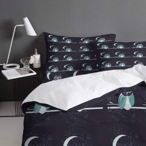  GreaBen 4 Pieces Duvet Cover Set Comfort Bed Sheet Set for Girls Boys,Cute Owl with Moon in Night Bedding Sets for Women Men,Include 1 Duvet Cover + 1 Bed Sheets + 2 Pillow Case Ki