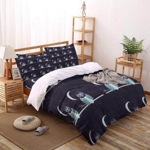  GreaBen 4 Pieces Duvet Cover Set Comfort Bed Sheet Set for Girls Boys,Cute Owl with Moon in Night Bedding Sets for Women Men,Include 1 Duvet Cover + 1 Bed Sheets + 2 Pillow Case Ki