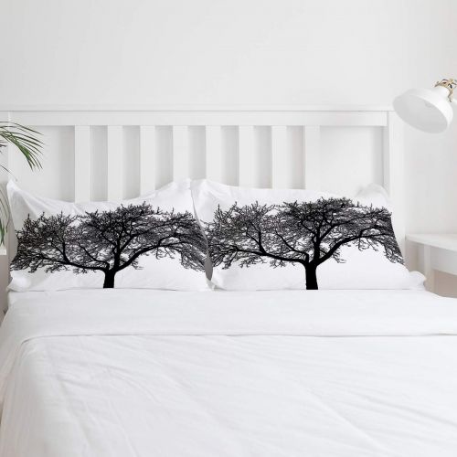  GreaBen 4 Pieces Duvet Cover Set Comfort Bed Sheet Set for Girls Boys,Tree Printed Black and White Bedding Sets for Women Men,Include 1 Duvet Cover + 1 Bed Sheets + 2 Pillow Case F