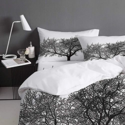  GreaBen 4 Pieces Duvet Cover Set Comfort Bed Sheet Set for Girls Boys,Tree Printed Black and White Bedding Sets for Women Men,Include 1 Duvet Cover + 1 Bed Sheets + 2 Pillow Case F