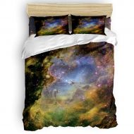 GreaBen 4 Pieces Duvet Cover Set Comfort Bed Sheet Set for Girls Boys,Cool 3D Galaxy Universe Pattern Bedding Sets for Women Men,Include 1 Duvet Cover + 1 Bed Sheets + 2 Pillow Cas